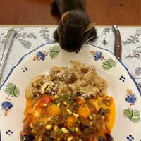 2025/12/9　シチリア風メカジキ、トマト、オリーブと松の実のソース　Swordfish with Tomatoes, Olives and Pine Nuts|21 Boys & 野鳥さん