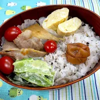 マグロ塩焼、焼肉、玉子焼の五穀米🍱|なお🅿️さん