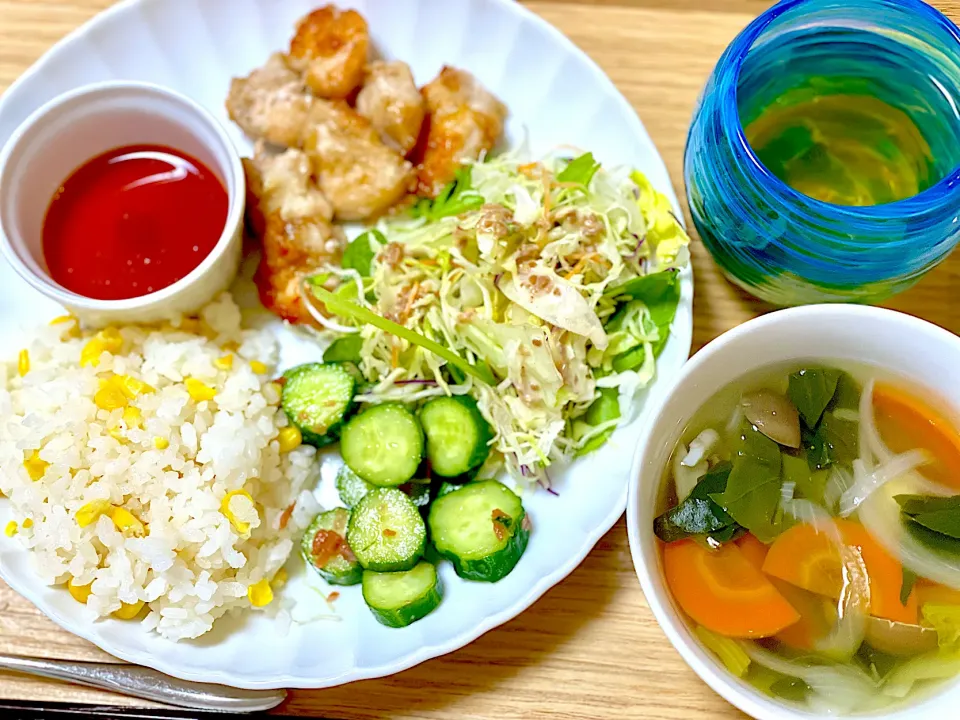 夕飯 ヤムニョムチキンなど|ふわふわさん