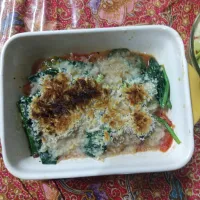 イワシ(缶)とほうれん草のトマトソース オーブントースター焼き|はやとさん