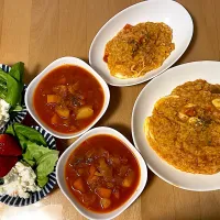 カニトマトクリームリゾート　ミネストローネ　マカロニポテサラ　いちご|そのみさん