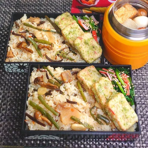 「だしの素　80g」を使ってみたSnapdishの料理・レシピ写真:母とムスコのラブラブおソロ♪憧れのホカホカおでん＆山菜ご飯弁当