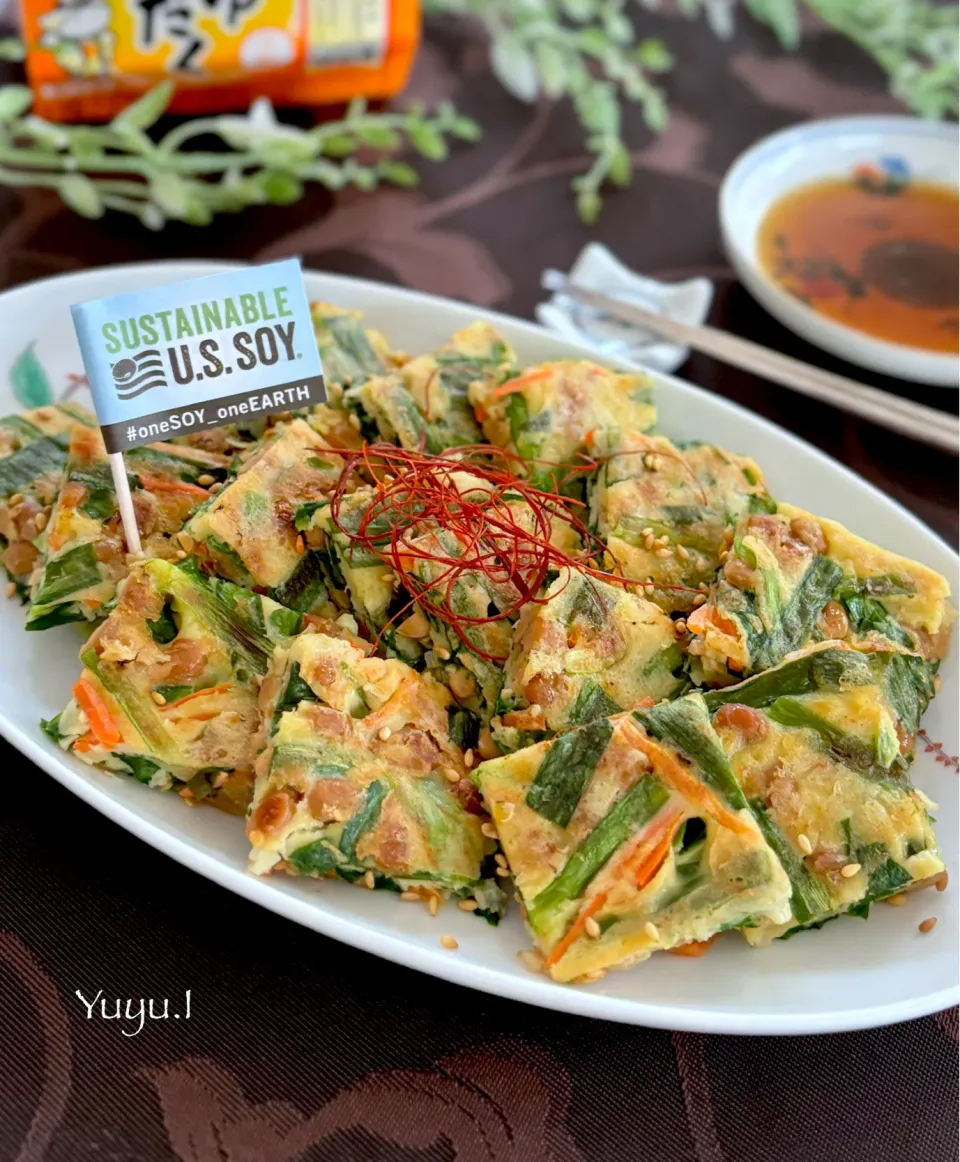 ニラと納豆の米粉チヂミ|ゆーこどんさん