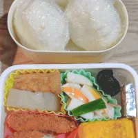 高校生運動部弁当（おにぎり２つ、おかず数品）、豆乳、ヨーグルト| rinchusさん