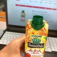 今日の昼ご飯　KAGOME 野菜生活100 Smoothie みかん＆ゆずMix  今日はなんか喉がムズムズするので、柑橘系で喉をスッキリさせます　KAGOMEの野菜生活シリーズ全種極めようかな？|なびさん