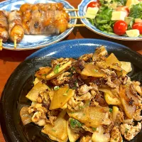 大根と豚こまの炒め物　　　　　　　　　　　　　お団子の肉巻き　　　　　　　　　　　　　　　　　プチトマトのサラダ|mokoさん