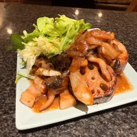 蓮根ステーキとポークソテー和風きのこソース| 楓さん