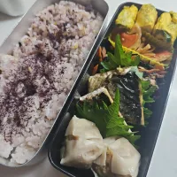 ☆高校生弁当☆雑穀米、ゆかり、シラスと葉の卵焼き、蓮金平、ひじき、鯖、焼売| ｼｮｺﾗさん