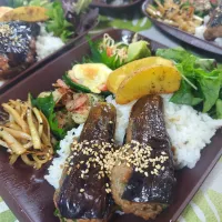 茄子のはさみ焼お弁当です✨茶色いお弁当になってしまった😂|rikako♪。.:＊さん