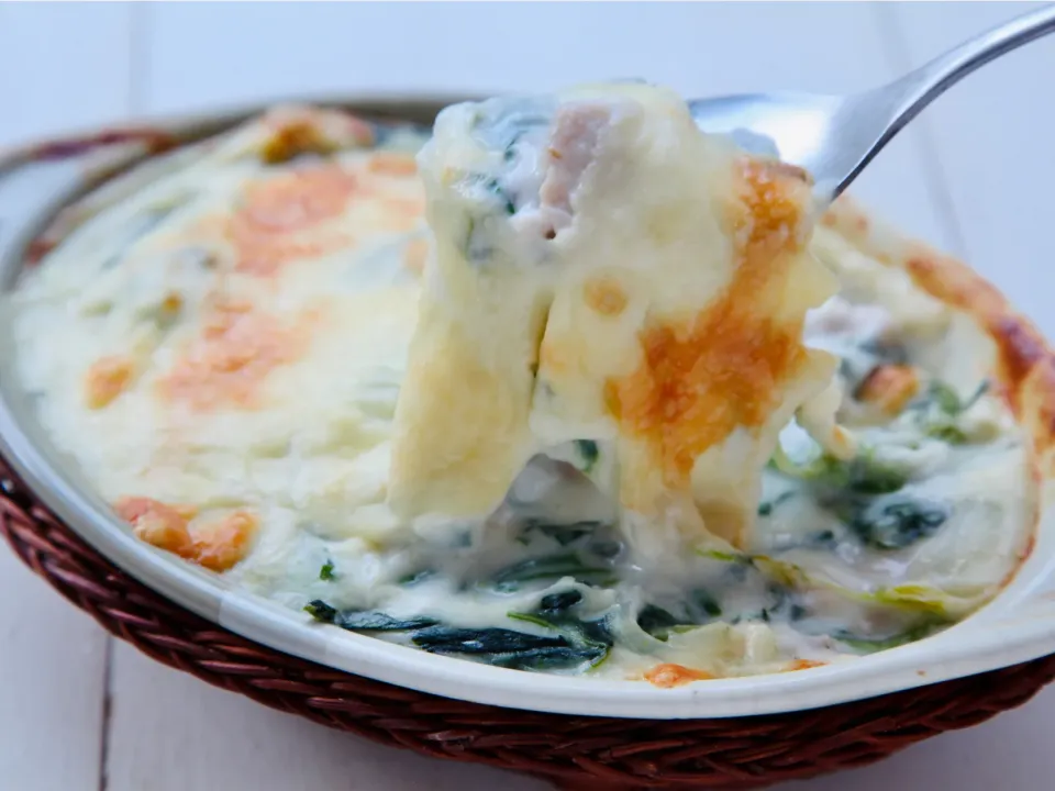 チキンと私が育てたほうれん草のグラタン|マユマユさん