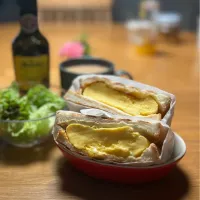 12/13の朝食　休日の定番たまごサンド