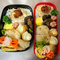 #毎日のお弁当記録。椎茸醤油漬け焼き、蓮根ハンペン挟み揚げ、かぶの唐揚げ風など。|じゅんちゃんさん