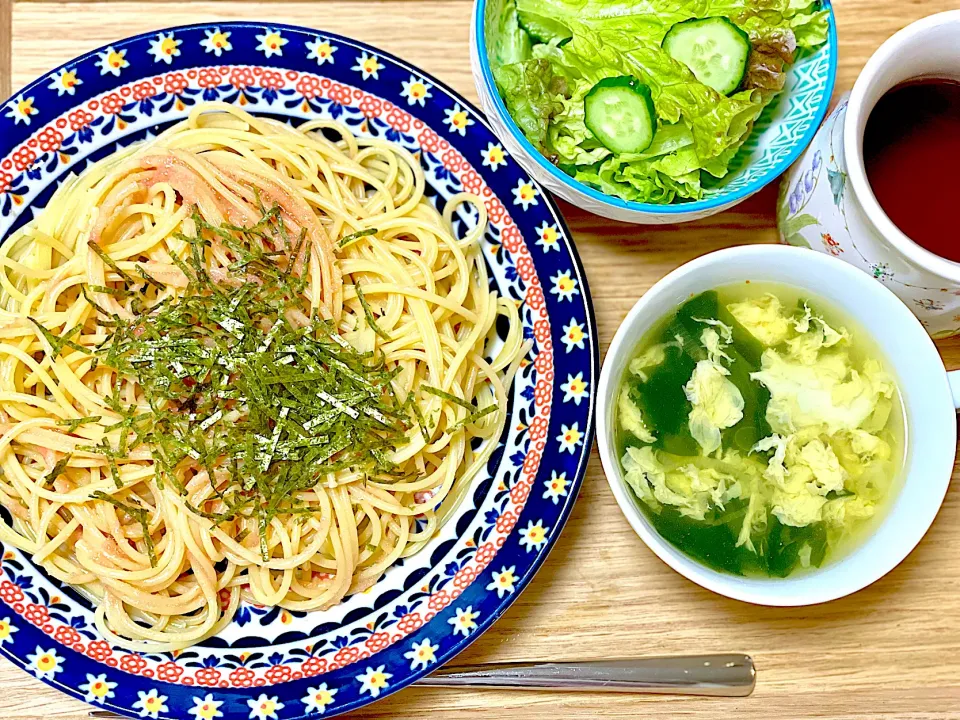 昼食 たらこパスタ|ふわふわさん