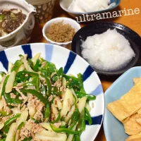 ＊じゃがいもピーマン炒め、油揚げにおろしちりめん山椒♡＊|ultramarineさん