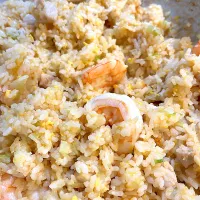 バンナイエビ、鶏むね肉チャーハン|pranzoさん