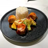 Roasted Chicken Roll With Red Wine Jus And Pearl Rice|skyblueさん