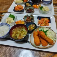 海老フライと蟹クリームコロッケ定食です✨