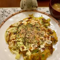 2024/12/14   m.rafu's dish 昨日の夜ごはん関西風お好み焼き   Savory Cabbage Pancake Kansai Style