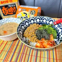 いつもの納豆丼と豆乳味噌スープ|futuregirlさん