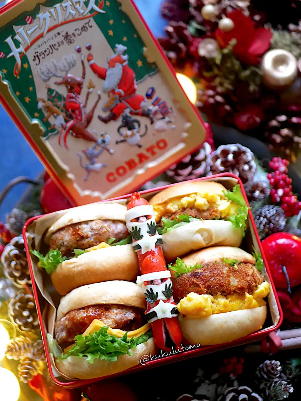 手づくりハンバーガーコロッケバーガーdeクリスマス弁当|kukulutomo ❁𓎪 ⡱𓎩‎𐩢𐩺𓎪 ⡱さん