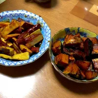 かぼちゃとさつまいもの大学芋|みんみんさん