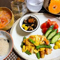 12/16晩ご飯：海老とスナップエンドウの玉子炒め|ななみんさん