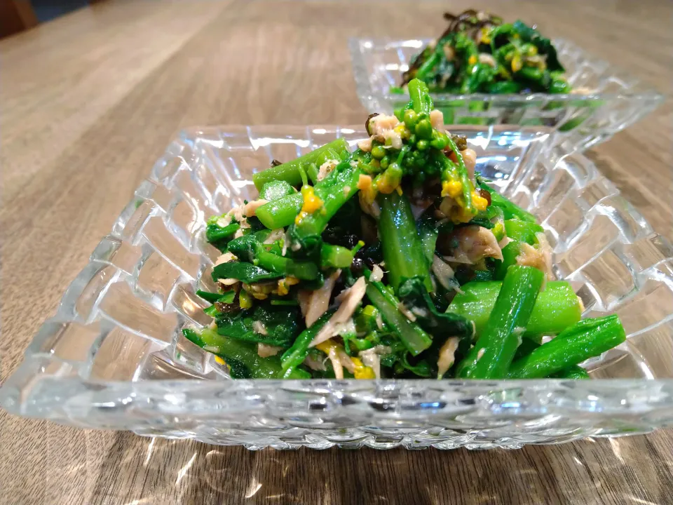 アスパラ菜のツナ塩昆布和え|古尾谷りかこさん