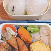 高校生運動部弁当（おにぎり２つ、おかず数品）、豆乳、ヨーグルト|rinchusさん