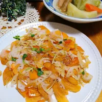 むぎこさんの料理 カキパッチョ(柿と蓮根のカルパッチョ)