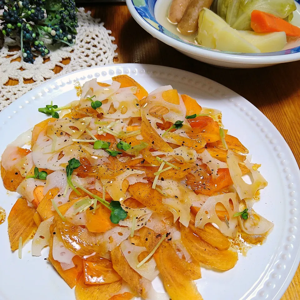 むぎこさんの料理 カキパッチョ(柿と蓮根のカルパッチョ)|とまと🍅さん