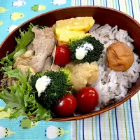 豚肉味噌焼、唐揚、玉子焼の五穀米🍱|なお🅿️さん