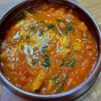 イタリアモツ煮完成図2（セロリの葉のオイル漬け×粉チーズ）|morimi32さん