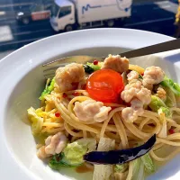 白子と白菜のスパゲッティ