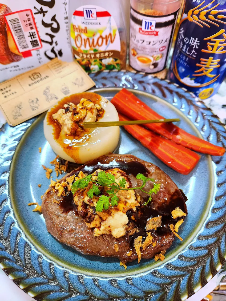 🔷✨🎄黒毛和牛ステーキ🐄ビヨンドフォアグラ添え　季節の根菜staub煮トリュフ仕立て🎄✨🔷|@きなこさん