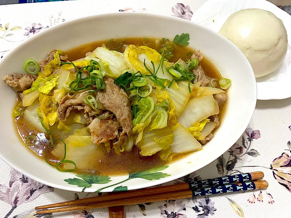 白菜と豚肉の餡かけ|単身赴任のっちさん