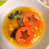 型抜き後の人参を使って、野菜のコンソメスープ|m.rafuさん