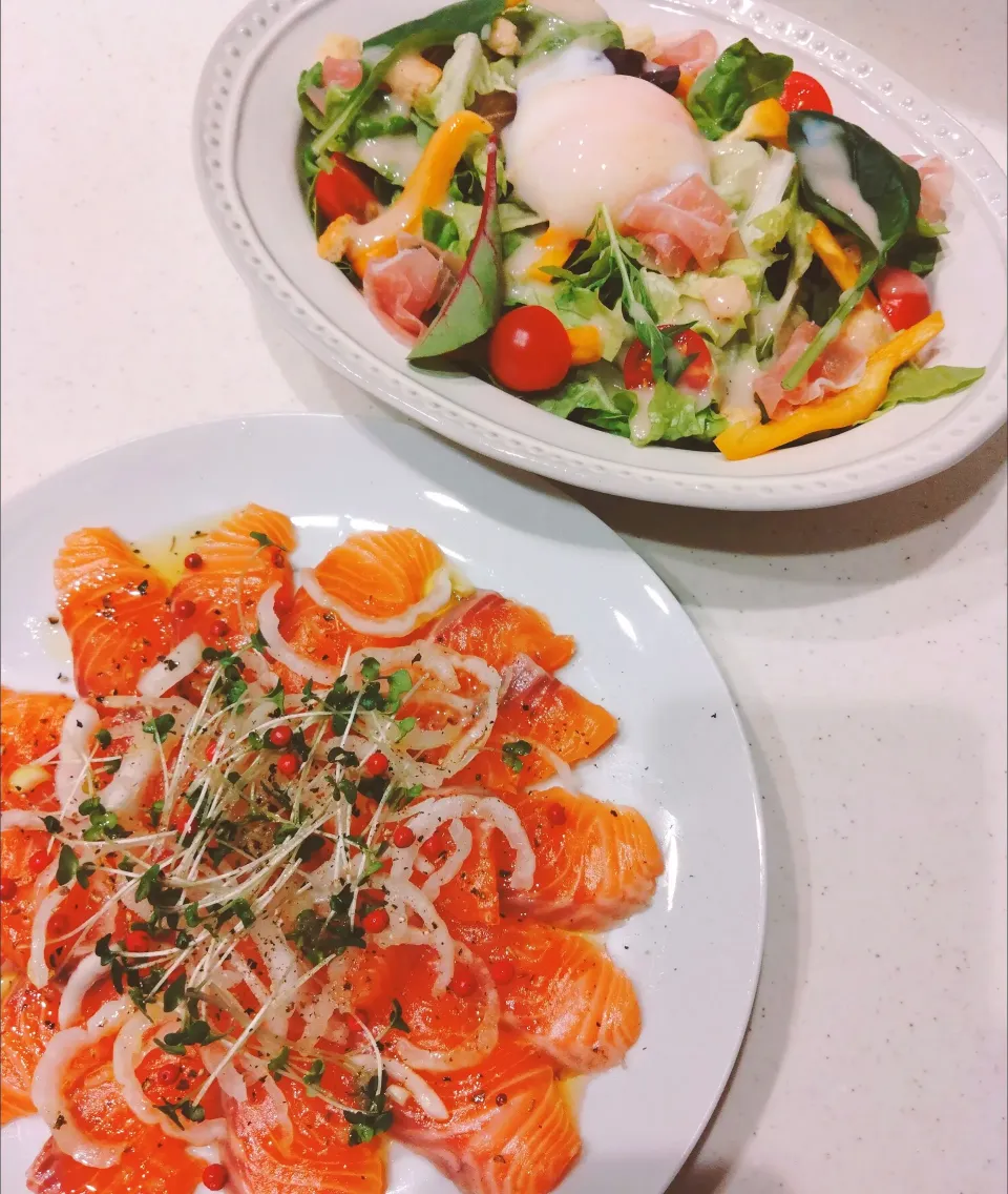 Xmasパーティー🎄サーモンのカルパッチョ、生ハムシーザーサラダ|samさん