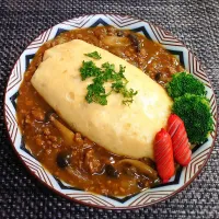 ちょっぴりクリスマス風オムカレーでムスコの置きランチ