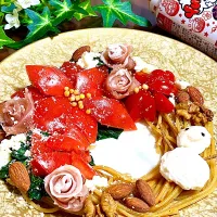 クリスマスリースのパスタ🎄|あやめもちもちさん