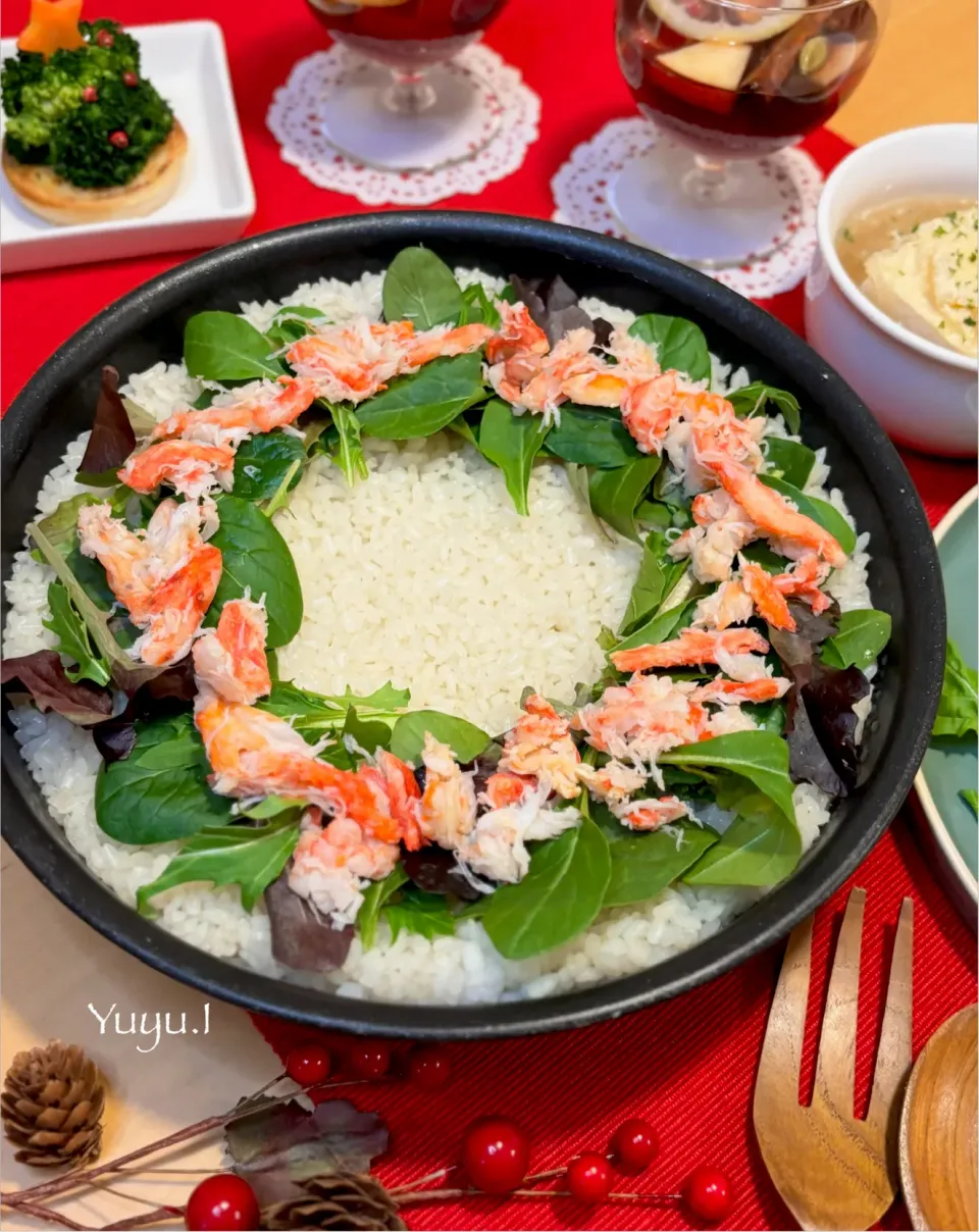 カニの炊き込みリースピラフ🍃🦀|ゆーこどんさん