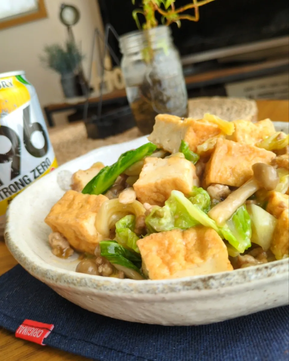 厚揚げとｷｬﾍﾞﾂの和風あん|まりおさん