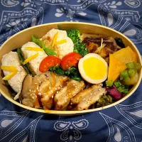 鶏胸肉ハンバーグ＆ぶりの照り焼き&豆腐の挽肉包🍱噛むと歯が痛い夫のために歯に優しい🍱|まーくんの妻さん