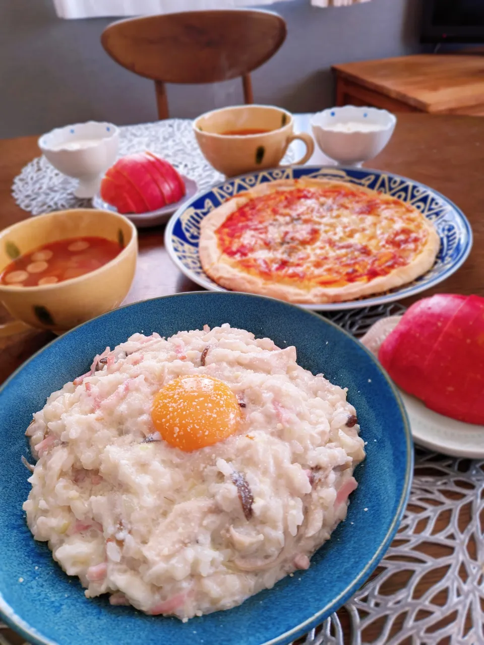 ベーコンときのこのカルボナーラリゾット|まめころさん