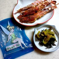 小松菜の梅紫蘇和え　海老ガーリック焼き|こっぷさん