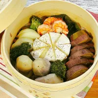カマンベールと冬野菜のせいろ蒸し|アスママさん