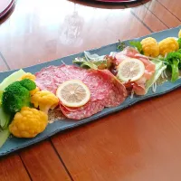 【実家で忘年会🎯】生ハムと生サラミ、彩り野菜のワンプレート🍷|Falco*さん