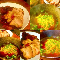Dinner ! Dinner ! 
Soy Stock Noodle Ramen with Chives & dry roasted pork ribs with Char siu 
#ramen #homecooking
#chefemanuel 
#ilovecooking| Emanuel Hayashiさん