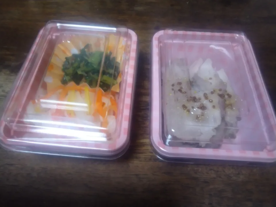 おすそわけ用のゆずなます、大根葉のふりかけ、ローストポークのハニーマスタードソース|にんにくと唐辛子が特に好き❤️(元シャリマー)さん