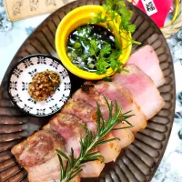 @きなこさんの料理 由美さんの料理 由美さんの料理 　豚バラローストポーク　バルサミコオレンジソース添え🍊→→🔷北海道産🐖豚バラブロック🍊ポークロースト🌿🍃🔷→🎍蒸籠蒸しローストポーク🐖🎍|@きなこさん