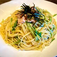 今日の麺好きランチは                                               「ツナ・水菜で和風スパゲティ」|mottoさん